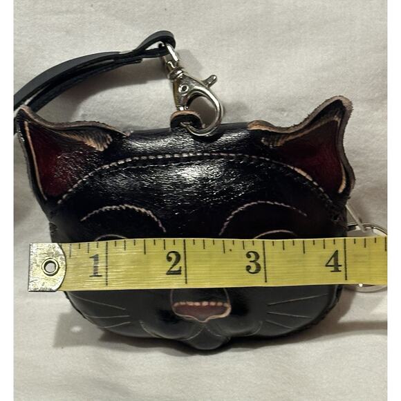 Black Cat Leather Wristlet Wallet Change Coin Purse Zip Closure Charm Kitten Pet - Picture 7 of 8